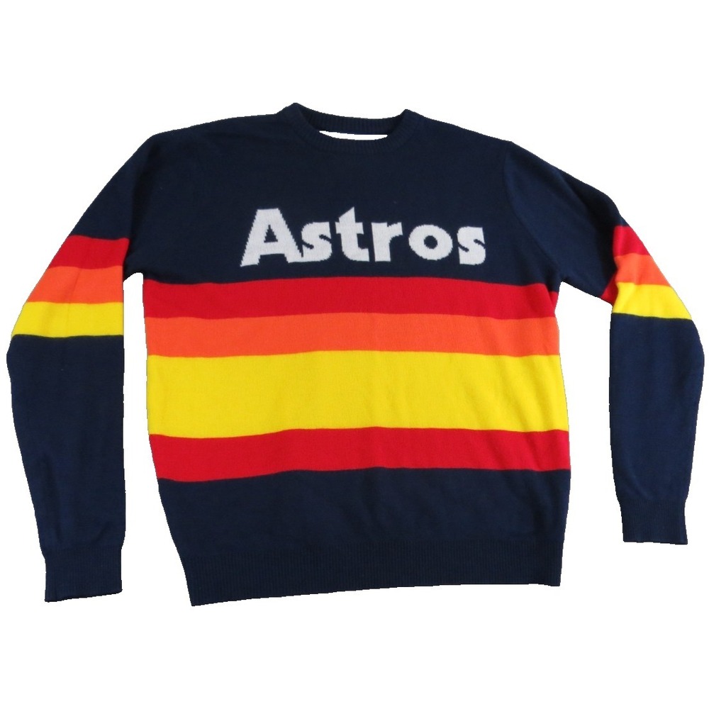 MLB Cooperstown Men Large Houston Astros Rainbow‎ Stripe Tequila Sunrise Sweater